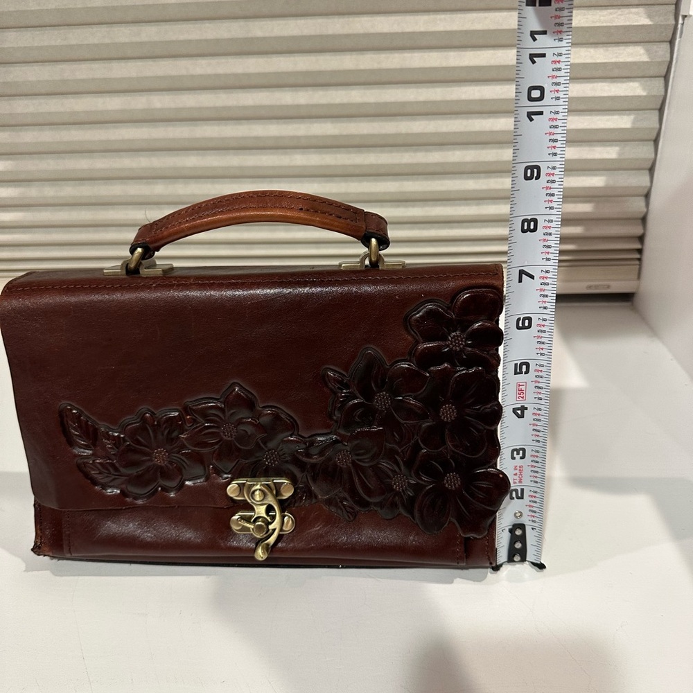 Patricia Nash Floral Embossed Brown Leather Handbag - Picture 8 of 8